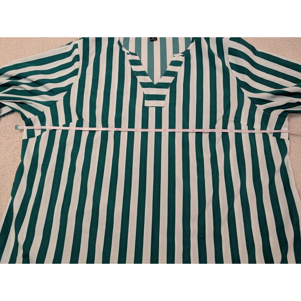 SHEIN LUNE Summer V-Neck Tie Front 3/4 Sleeve Casual Striped Resort Shirt